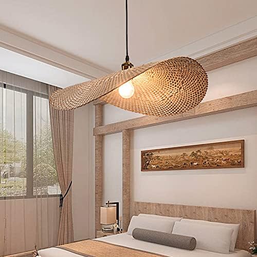 NIUYAO Lámpara colgante vintage de madera con hoja de loto, iluminación de suspensión de simplicidad, lámpara de estilo de bambú individual,