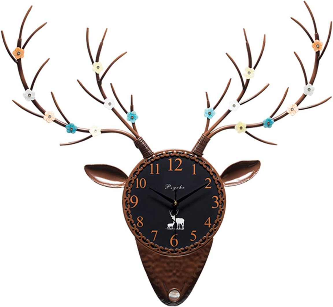 Reloj de pared Metal Deer Head Flower Wall Clock Decorative Silent Non Ticking 29.7”x27.9” Quality Quartz Clock Battery Operated for Bathroom
