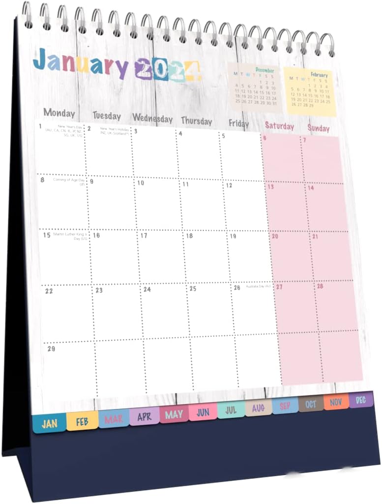 Collins Essential Calendario de escritorio 2024  Pequeño y lindo calendario mensual 2024  Planificador de escritorio de 12 meses encuadernado con
