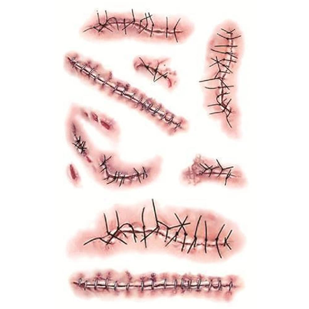 10 hojas 3D para la cara del cuerpo, cicatriz realista, falsa, herida, sangrienta, sarra, impermeable, tatuajes temporales, calcomanías para