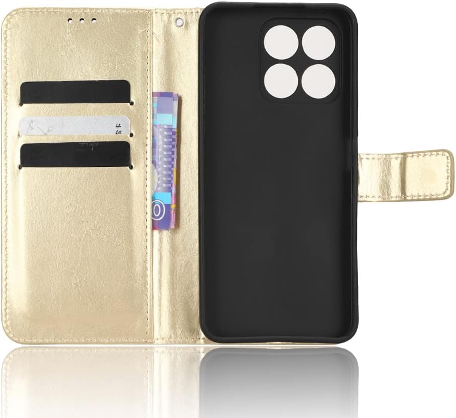 Funda para Honor X8a Funda de cuero, Funda de cuero con tapa para Honor X8a CRT-LX1 CRT-LX2 CRT-LX3 Funda Oro