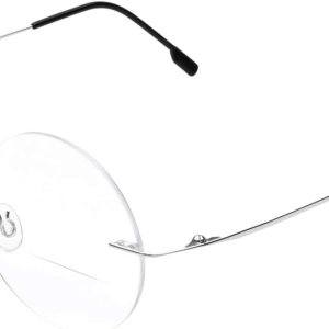 Gafas de lectura bifocales con marco redondo sin montura para hombres y mujeres, aleación de titanio, lentes ligeros para lectores, plateado Gafas de lectura bifocales con marco redondo sin montura para hombres y mujeres, aleación de titanio, lentes ligeros para lectores, plateado
