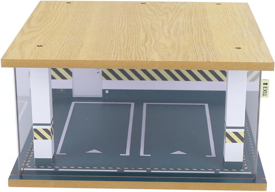 OUKANING Vitrina de garaje para coche a escala 124 con cubierta acrílica transparente e iluminación LED para 2 plazas de estacionamiento, estuche,