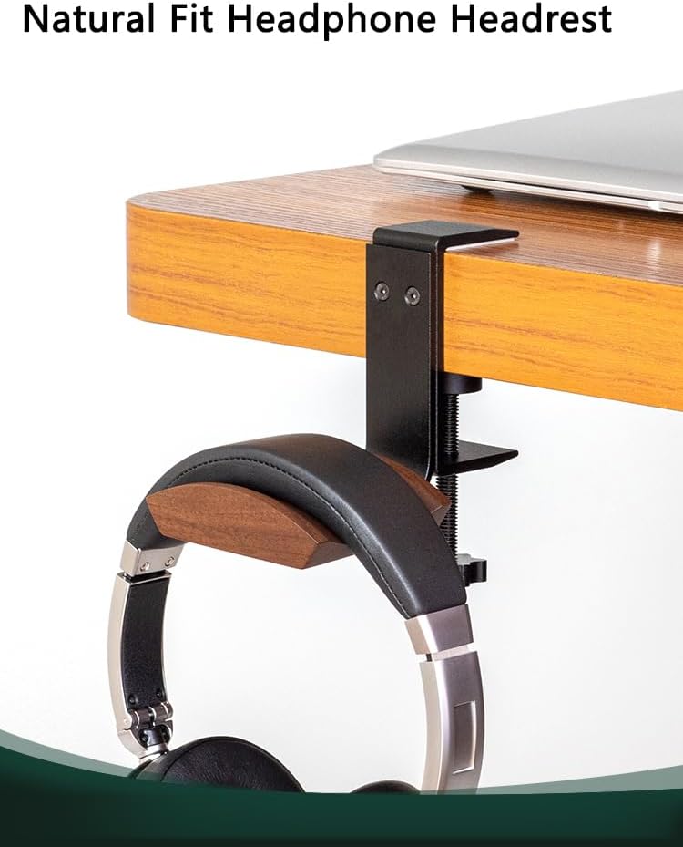 Soporte para auriculares con madera de nogal y metal sólido, soporte para auriculares de diseño ajustable compatible con todos los tamaños de