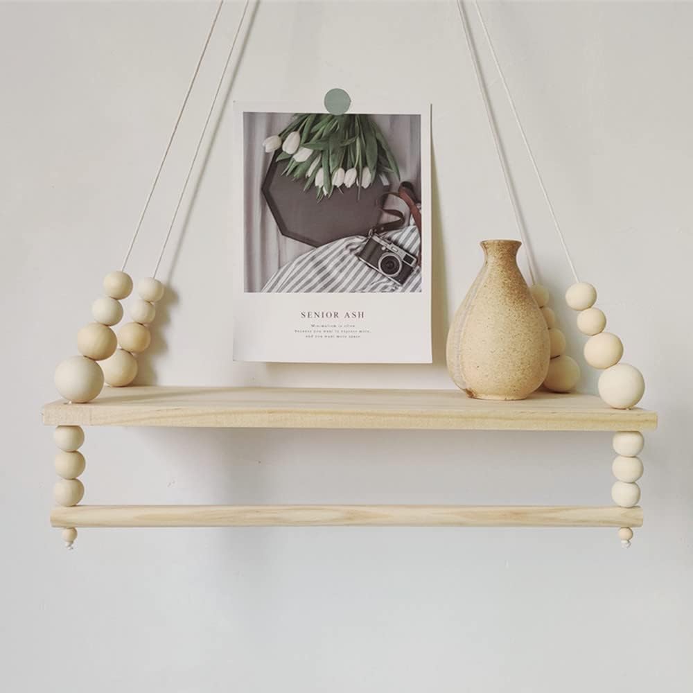 Estantes de pared de macramé, estantes de pared para decoración, estante bohemio para colgar en la pared, estantes colgantes para pared con cuentas