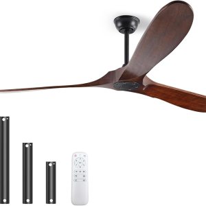 Ventiladores de techo de madera de 70 pulgadas sin luz, ventiladores de techo con 3 cuchillas y varillas inferiores, 6 velocidades, motor de CC, Ventiladores de techo de madera de 70 pulgadas sin luz, ventiladores de techo con 3 cuchillas y varillas inferiores, 6 velocidades, motor de CC,