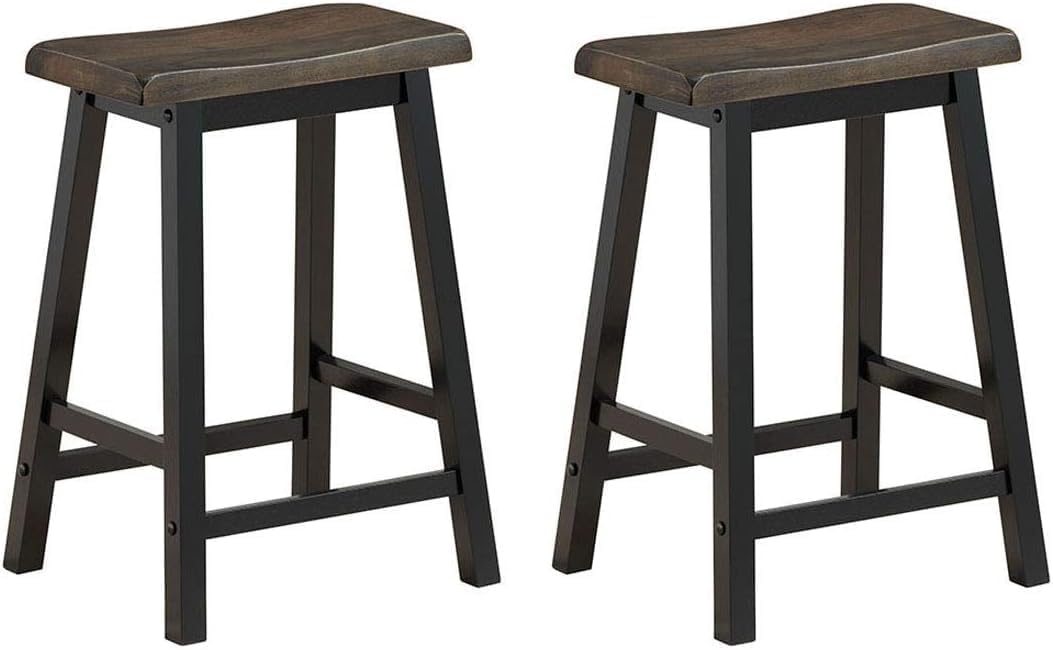 Safeplus Juego de 2 taburetes de bar, taburete vintage de madera maciza con patas de metal, taburete de bar de 24 pulgadas de altura de mostrador