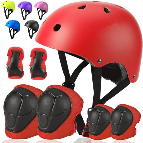 Casco de bicicleta para niños, casco deportivo para niños, conjunto de equipo de protección para niños y niñas, casco de ciclismo con rodilleras,