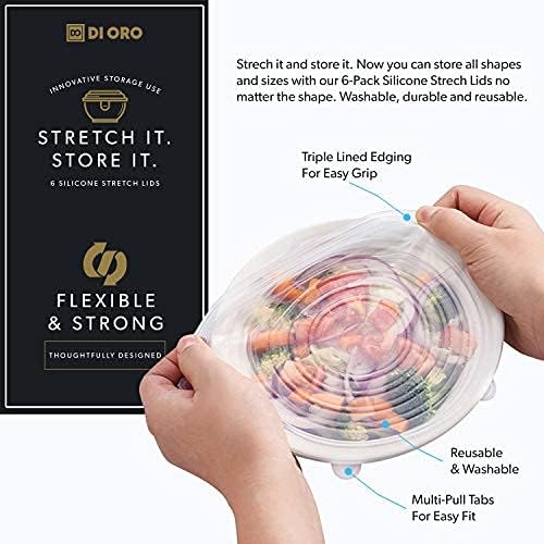 DI ORO – Tapas elásticas de silicona, paquete de 6, fundas reutilizables para almacenamiento de alimentos para cuencos y recipientes de todas las