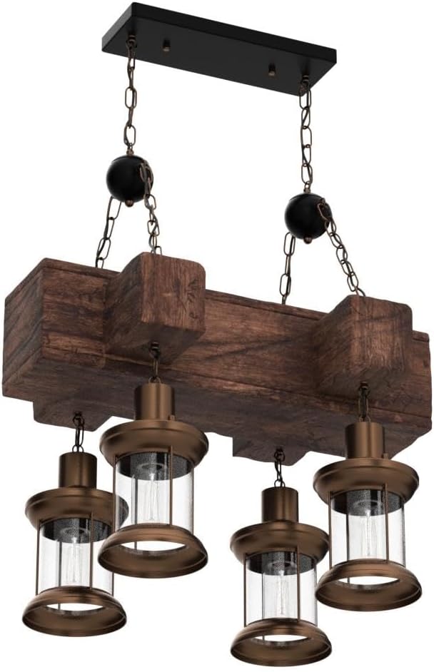Lámpara colgante colgante de madera vintage industrial Retro Loft Lantern Candelabro 4 luces de suspensión para cafetería, restaurante (1)