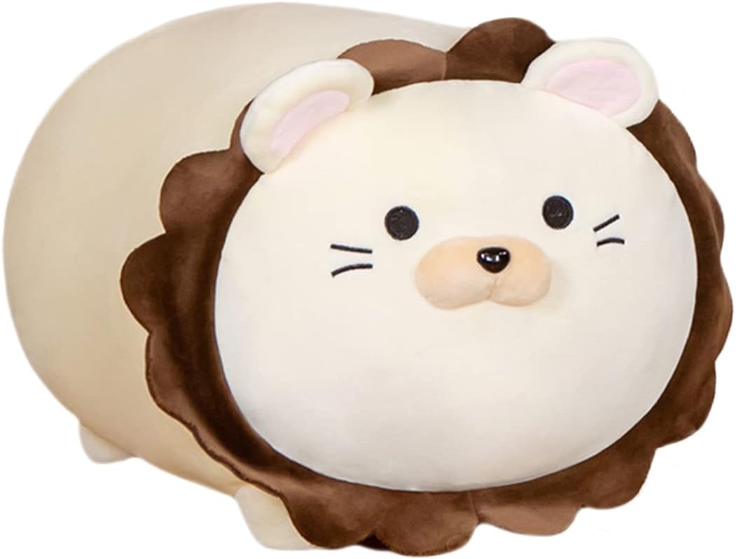 ELAINREN Almohada súper esponjosa para el cuerpo de león marrón, juguete de peluche suave de animales de peluche kawaii, animé de león, almohada de