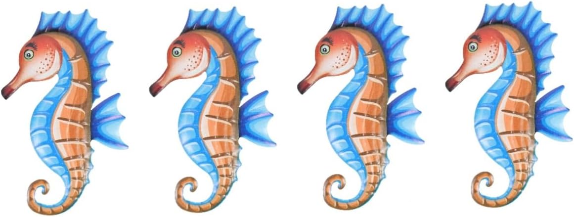 Garneck 4pcs wall hanging sea horse figurine nautical wall sculpture seahorse wall decorations decorative wall art metal household decor Metal Craft