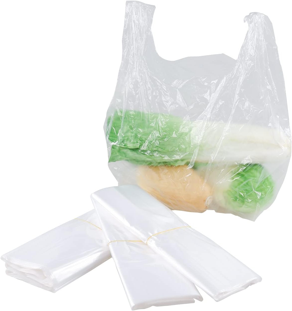Cinkyou – Bolsa de plástico para camisetas de 800 unidades, bolsas de compras para comestibles, bolsa transparente para restaurantes, supermercados