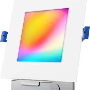 JULLISON Luz LED inteligente empotrada delgada de 6 pulgadas, cuadrada, aplicación WiFi y control de voz, 120 V, 13 W, 1000 LM, RGB + 2700K-6000K, JULLISON Luz LED inteligente empotrada delgada de 6 pulgadas, cuadrada, aplicación WiFi y control de voz, 120 V, 13 W, 1000 LM, RGB + 2700K-6000K,