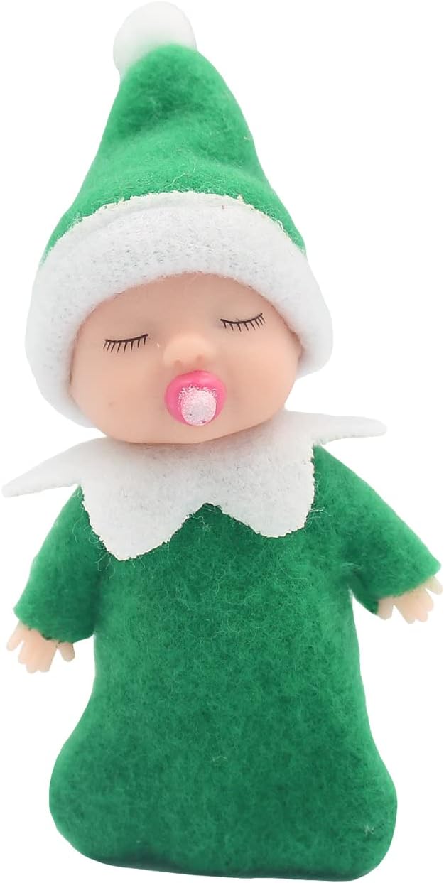WULEEUPER Muñeca elfo durmiente con chupete  Juguetes de elfo en miniatura de Navidad  Regalo de fiesta de decoración de Año Nuevo (verde)