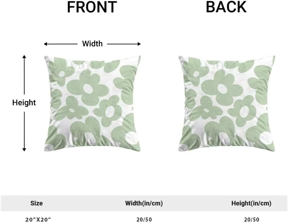 Juego de 2 fundas de almohada de 20 x 20 pulgadas, color verde salvia rosa pastel danés, fundas de almohada estéticas de flores de margaritas de