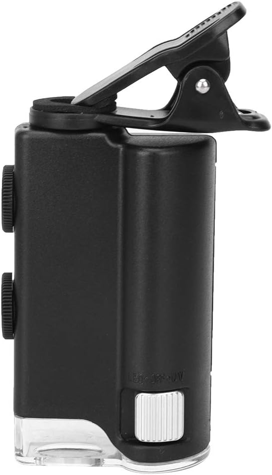 Microscopio de clip 60-100X con luz LED, lupa portátil, lupa de bolsillo con lente de aumento de bolsillo para teléfonos móviles universales,
