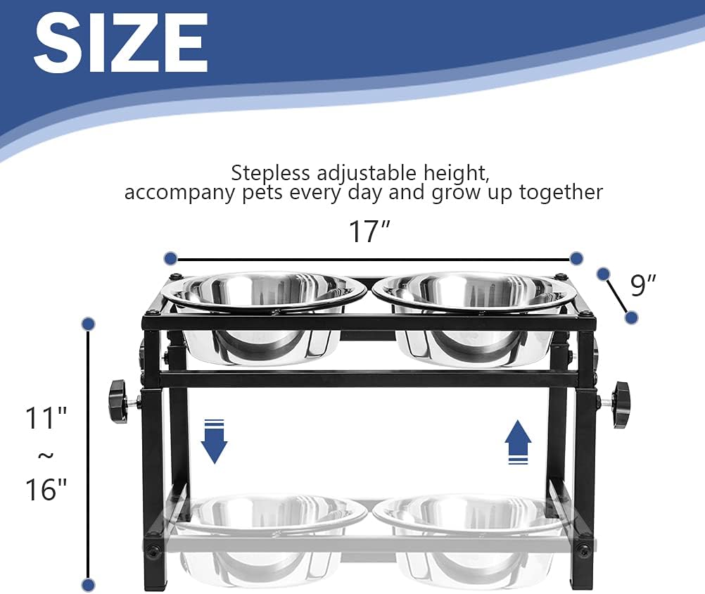 SCENEREAL Cuencos elevados ajustables para mascotas con 2 cuencos para perros, comedero elevado de acero inoxidable para mascotas, estación de