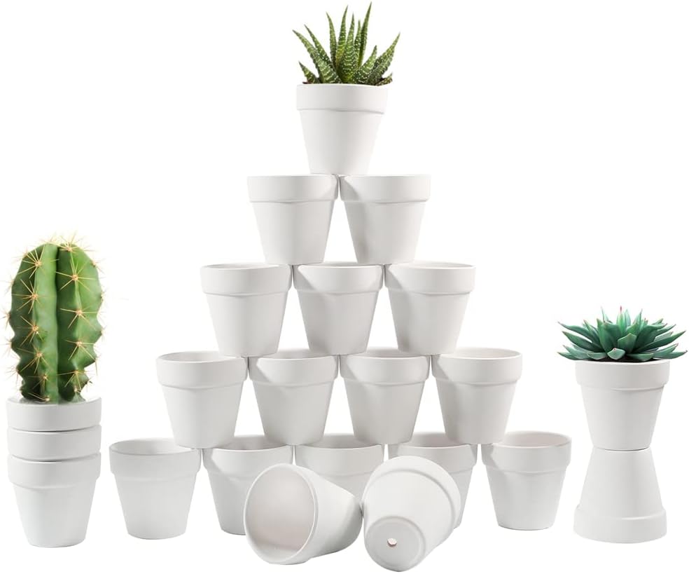 Sderoq Macetas de terracota de 3 pulgadas, paquete de 22 macetas de arcilla con orificio de drenaje, maceta de vivero suculentamaceta de cactus.