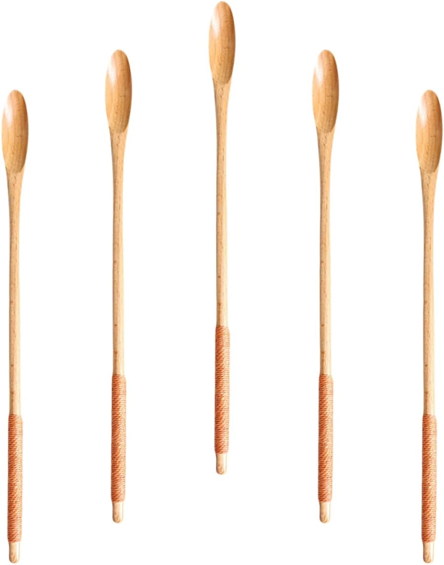 10 cucharas de miel largas naturales para cocinar cucharas para servir revolver, prensa de cocina antiadherente, utensilios de soda, té, café,