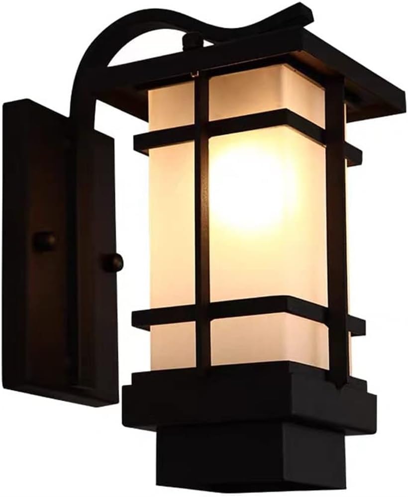 VUCICA Aplique de pared impermeable IP65 para exteriores, farol de pared cuadrado E27, iluminación de montaje en pared negrobronce con pantalla de