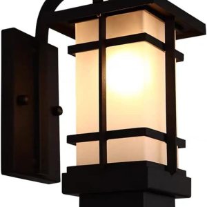 VUCICA Aplique de pared impermeable IP65 para exteriores, farol de pared cuadrado E27, iluminación de montaje en pared negrobronce con pantalla de VUCICA Aplique de pared impermeable IP65 para exteriores, farol de pared cuadrado E27, iluminación de montaje en pared negrobronce con pantalla de