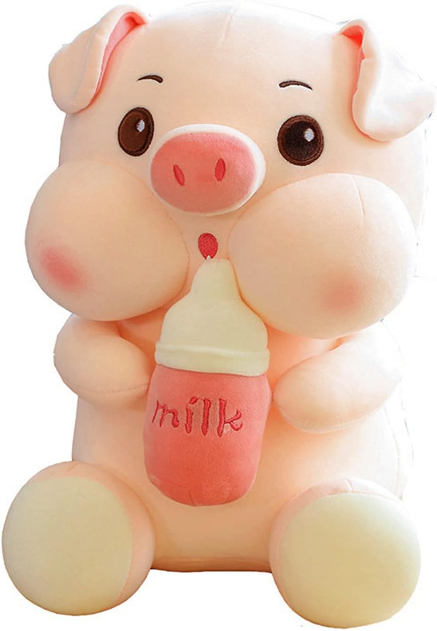 Juguete de peluche de cerdo de 13.7 pulgadas, linda almohada de cerdo con botella de leche de peluche de cerdo para abrazar, regalos para niños,