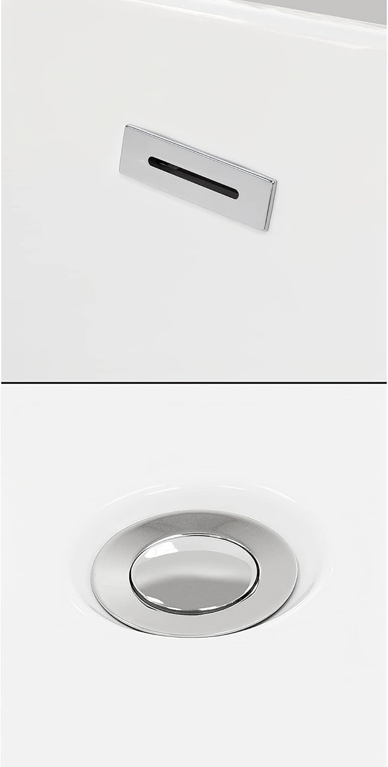 Melissa – Bañera independiente de 60 pulgadas, color blanco, con drenaje cromado pulido y ribete de desbordamiento