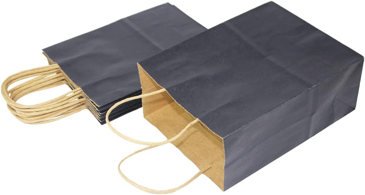 Bakepacker 32pcs pequeñas bolsas de papel de regalo con asas 8.26 “x 6″ × 3.15” bolsas pequeñas azul marino Kraft bolsas