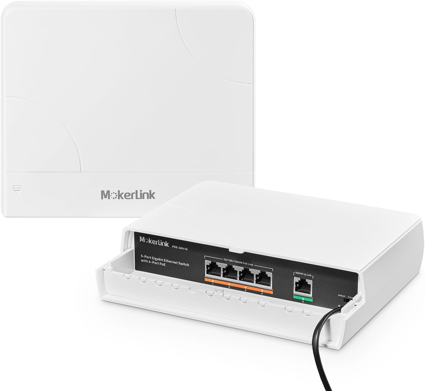 MokerLink Interruptor POE Gigabit para exteriores de 5 puertos, con 4 puertos POE+ de 1000 Mbps, 78 W IEEE802.3afat, interruptor sin ventilador Plug