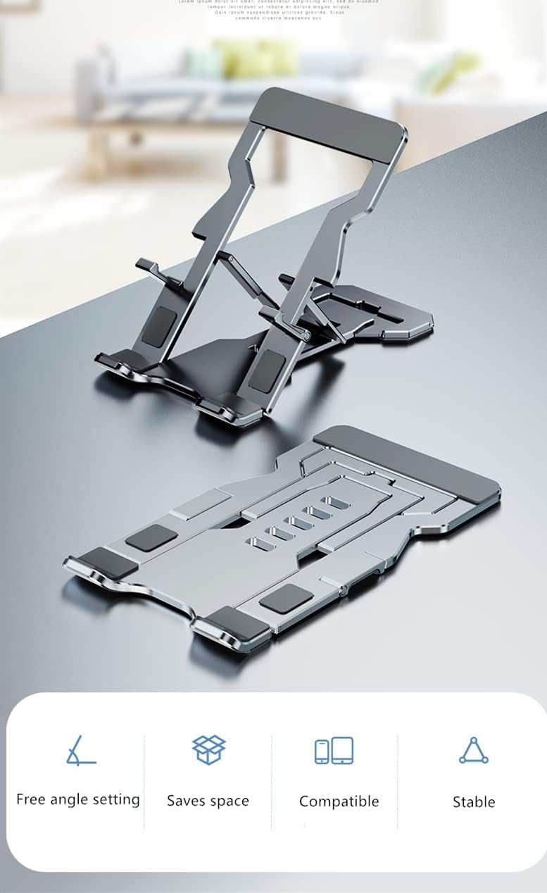 Soporte para teléfono celular, totalmente plegable, soporte de teléfono de aluminio con almohadilla antideslizante antiarañazos, soporte portátil