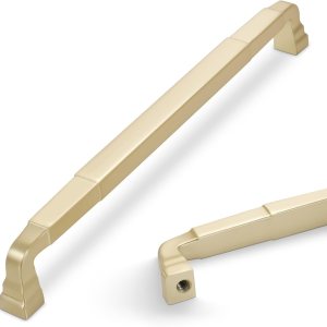 COTYKILEY Paquete de 10 manijas de gabinete de latón cepillado de 7.5 pulgadas (7.559 in) de color dorado, tiradores de gabinete de cocina, manijas COTYKILEY Paquete de 10 manijas de gabinete de latón cepillado de 7.5 pulgadas (7.559 in) de color dorado, tiradores de gabinete de cocina, manijas