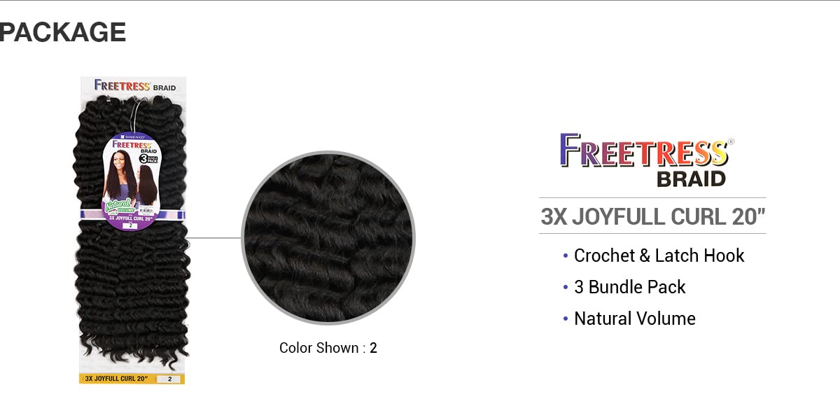 Freetress – Trenza de ganchillo  3 rizos JOYFULL de 20 pulgadas (2 marrón oscuro)