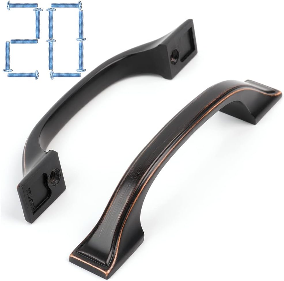 KOOFIZO Paquete de 20 tiradores de arco Craftsman de pie cuadrado, manija de muebles de bronce aceitado, distancia entre tornillos de 3