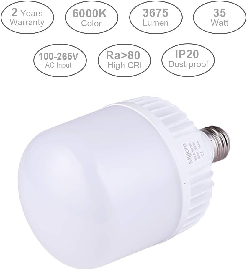 VELNEX Bombillas LED de alto vatio, equivalente a 250 W-300 W, luz blanca brillante de 35 W, 6000 K de alta intensidad, 3675 lúmenes LED comerciales