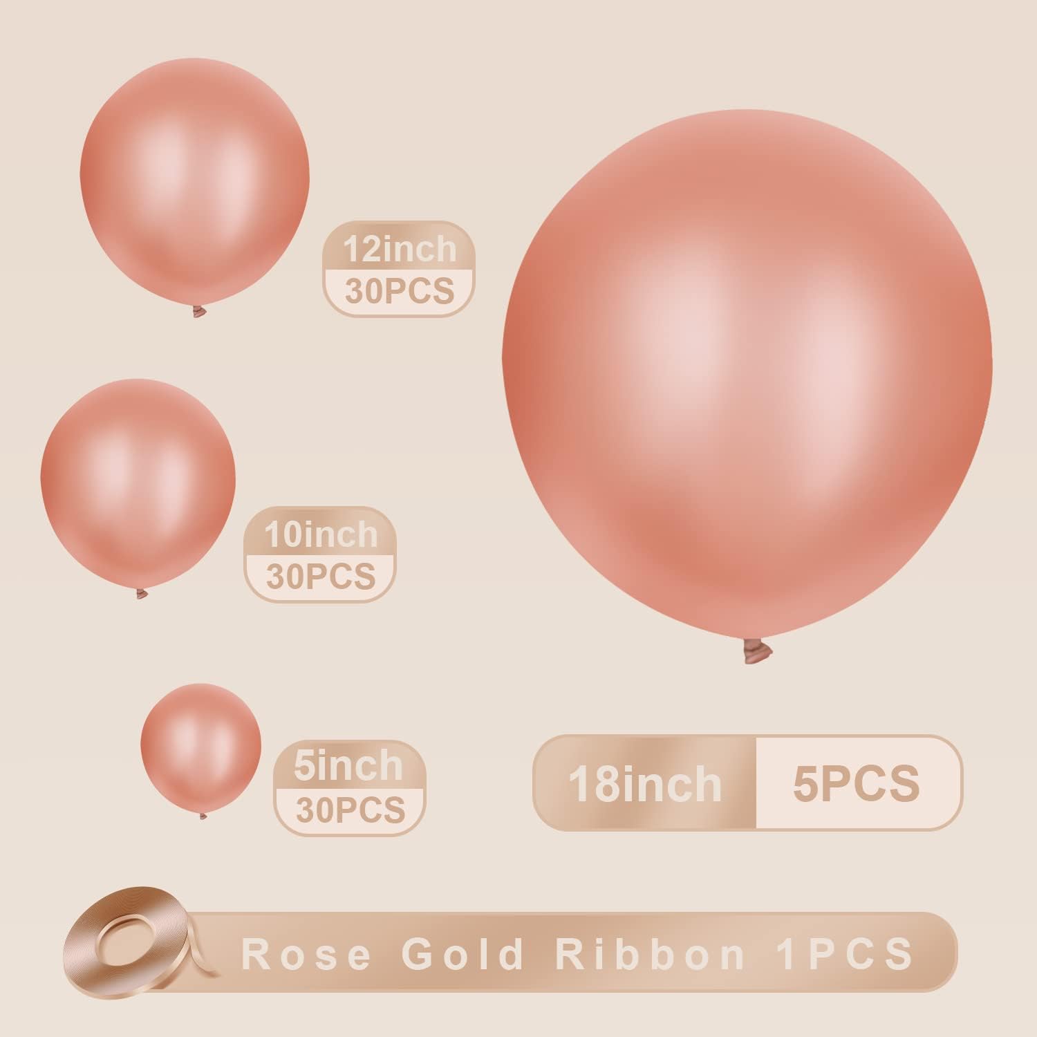 Globos metálicos de color oro rosa, 95 unidades, diferentes tamaños, 18, 12, 10, 5 pulgadas, kit de globos de fiesta para fiesta de cumpleaños,