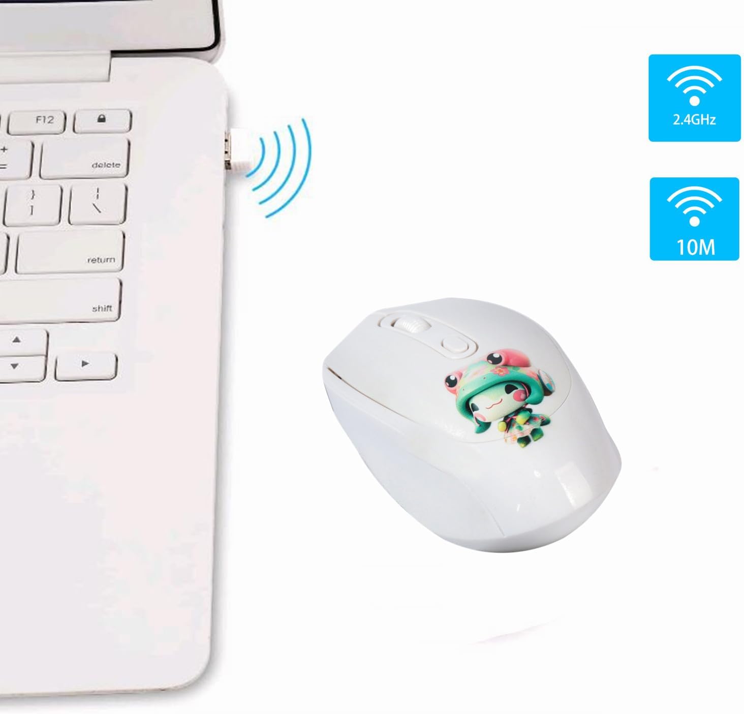 Lindo mouse inalámbrico, 2.4G silencioso portátil inalámbrico con receptor USB, mouse inalámbrico Kawaii para laptop, Chromebook, PC, portátil,