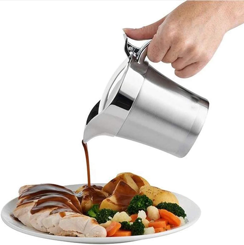 Barco de salsa de acero inoxidable con doble aislamiento, con tapa con bisagras, ideal para salsa o crema en Acción de Gracias, apto para