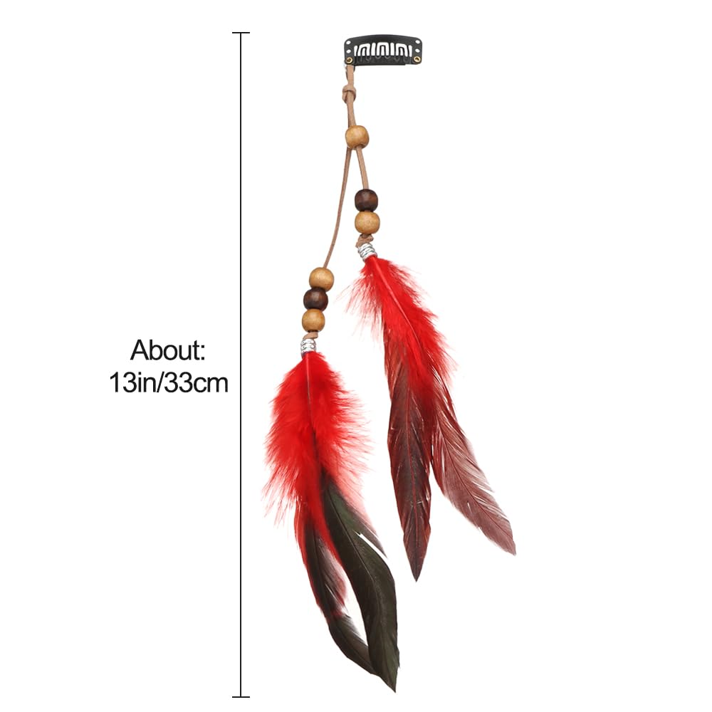 6 piezas de diadema con clip de plumas para mujeres y niñas, extensiones de pelo de colores bohemios, diadema hippie con borlas, banda para el