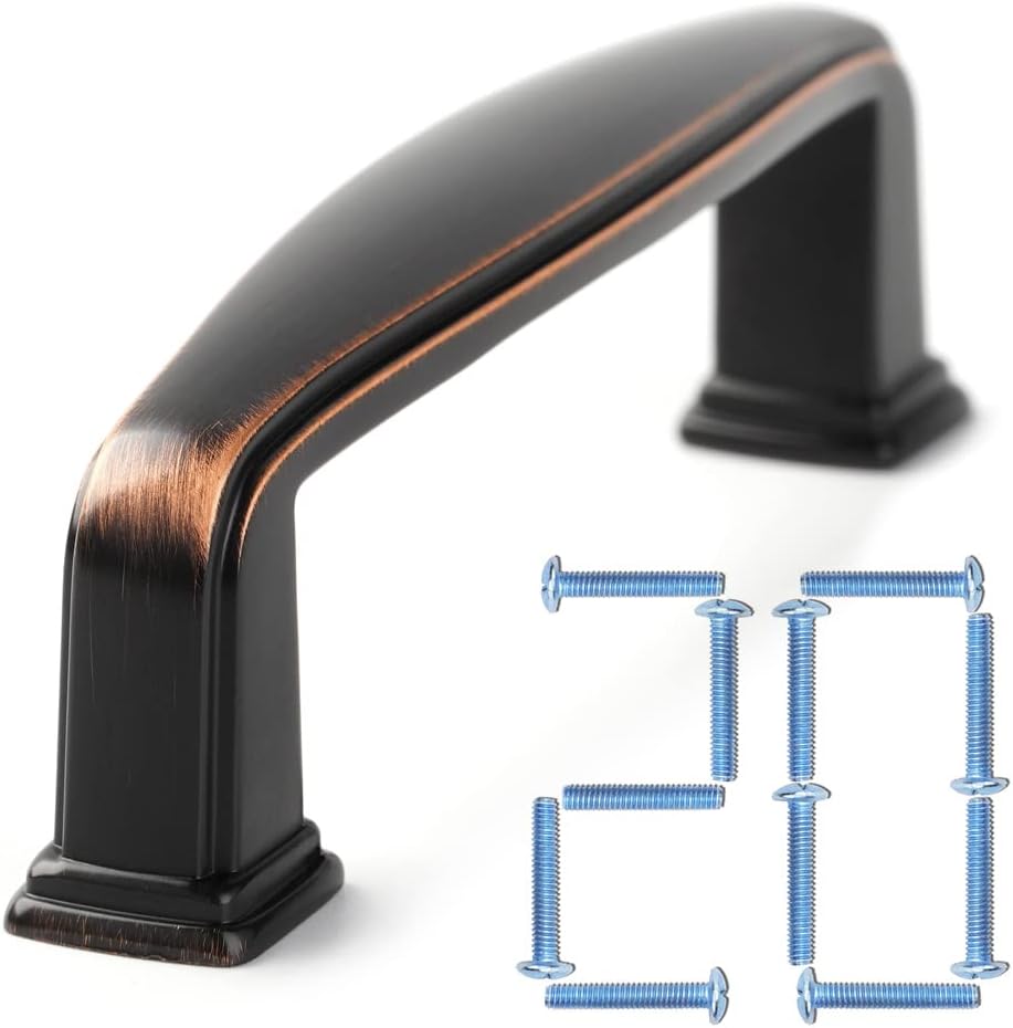 KOOFIZO Paquete de 20 tiradores de arco de armario de pie cuadrado, manija para muebles de bronce aceitado, distancia entre tornillos de 3