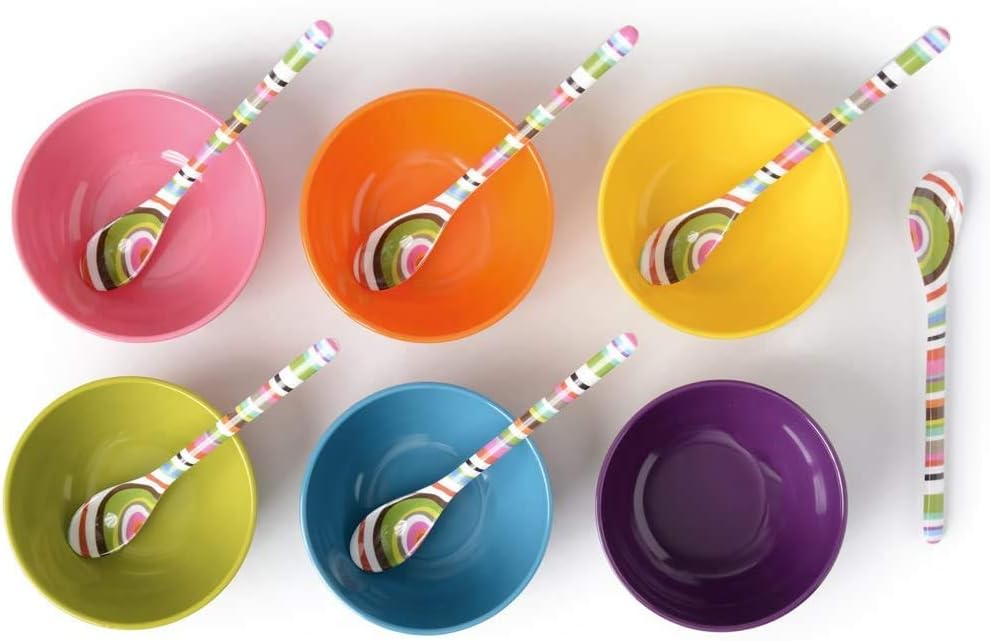 French Bull Mini cuencos de melamina para aperitivos, guarniciones, postres, salsas de inmersión o helado surtido de melamina, cucharada, cuchara,