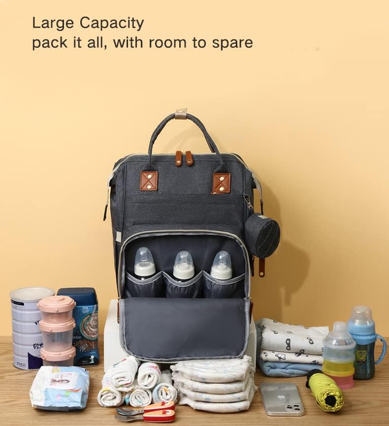 UISKOOPW Mochila para pañales, pañal para bebé, impermeable, bolsa de cambiador, mochila de viaje multifunción con correas para cochecito, Negro -,