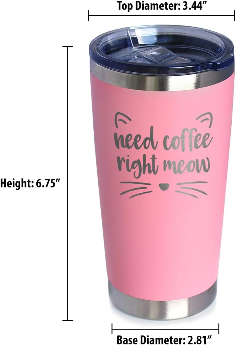 Bevvee Need Coffee Right Meow – Vaso de café aislado con tapa deslizante, taza aislada de acero inoxidable, regalos de café con temática de gatos,