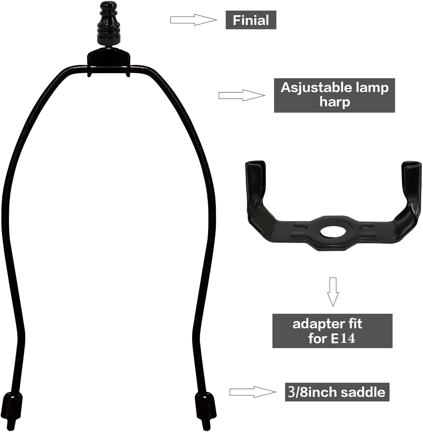 GIGIVOSHA Soporte para arpa de lámpara para mesa y lámparas de pie, 2 juegos de pantallas desmontables resistentes con montura estándar de 38 y