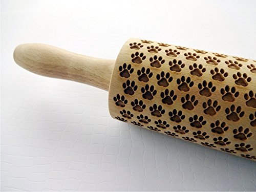 PAW Embossing Rolling Pin Dogie Paw Pattern Laser Engraved with Cat’s Paw for Embossed Cookies by AlgisCrafts