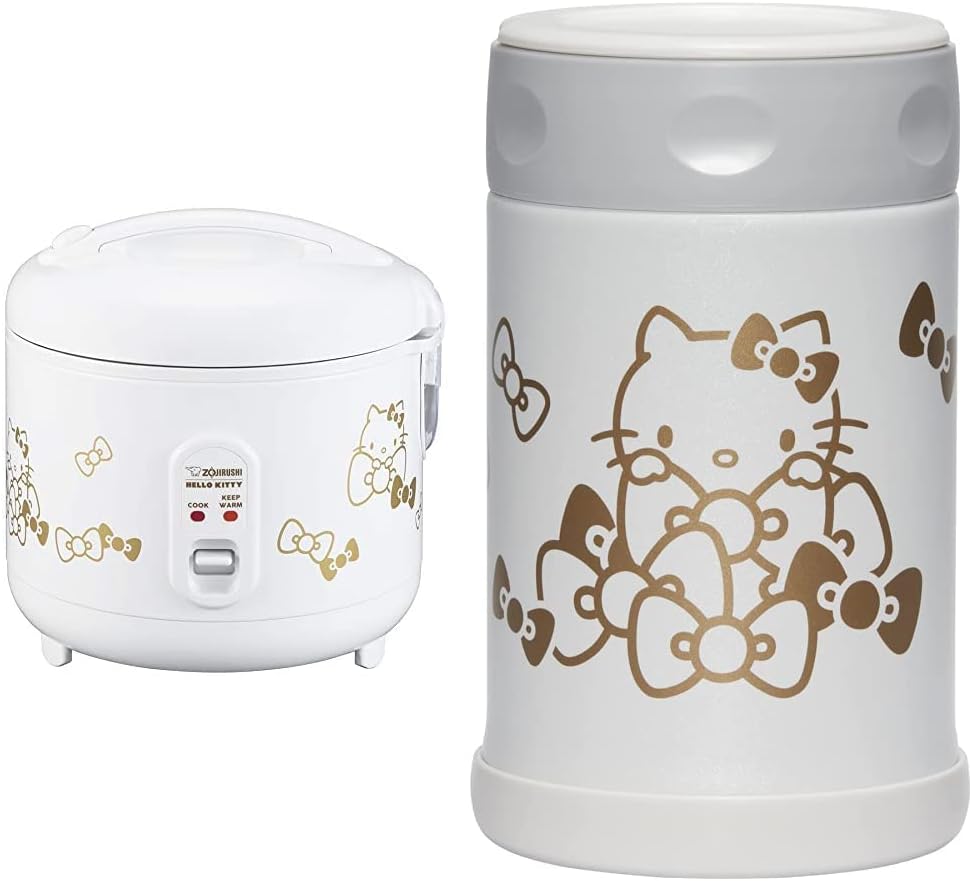Zojirushi NS-RPC10KTWA – Olla arrocera y calentador automático, 5.5 tazas, blanco y tarro de alimentos de acero inoxidable SW-EAE50KTWA, 17 onzas,