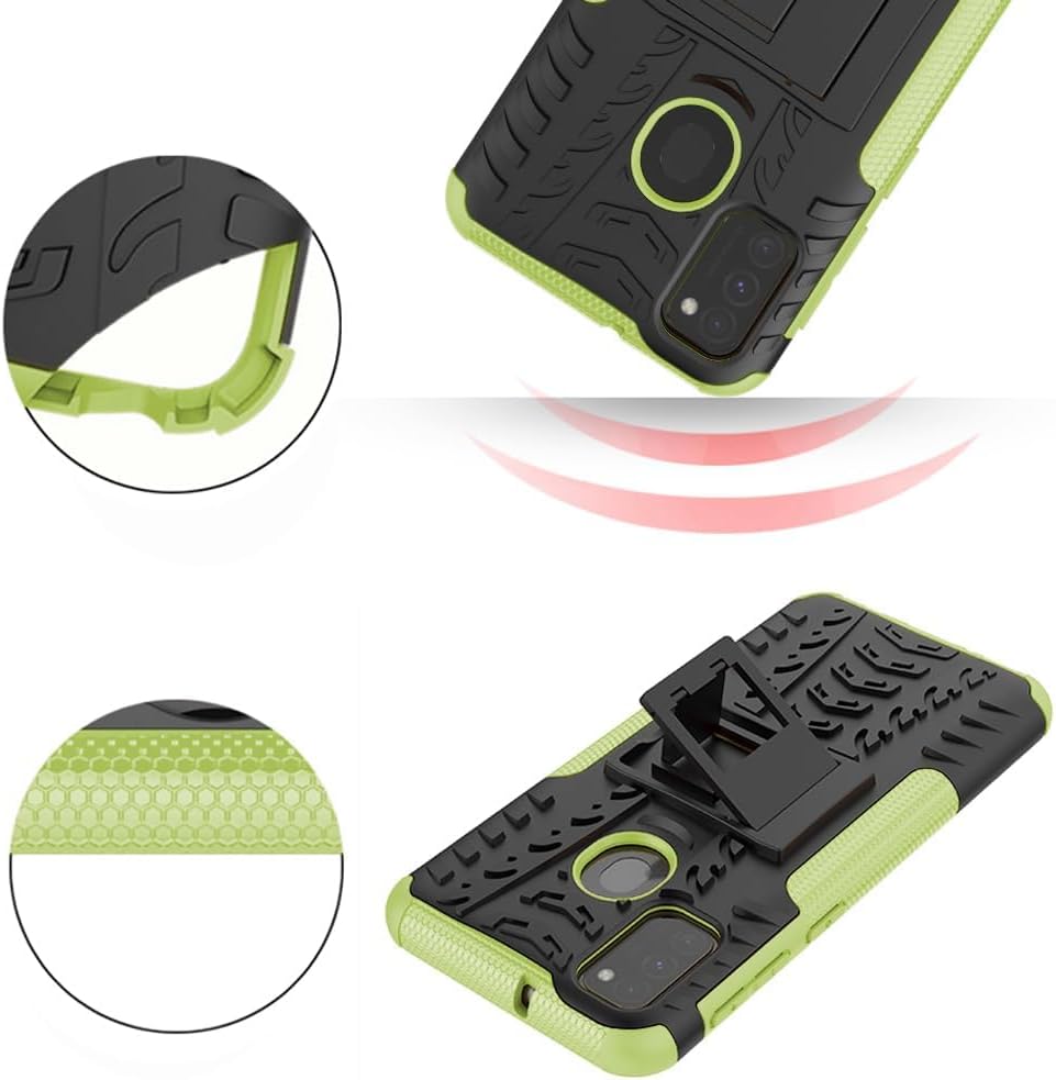 Asuwish Funda de teléfono para Samsung Galaxy M30s M21 con protector de pantalla de vidrio templado y soporte delgado, funda protectora híbrida
