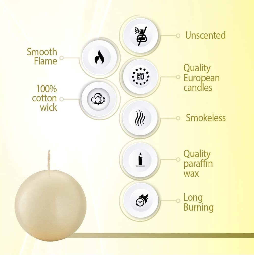 Bolsius Juego de 2 velas de bola de marfil  Juego de velas sin perfume de 2.75 pulgadas  Velas de cena sin goteo sin humo  Perfecto para velas de