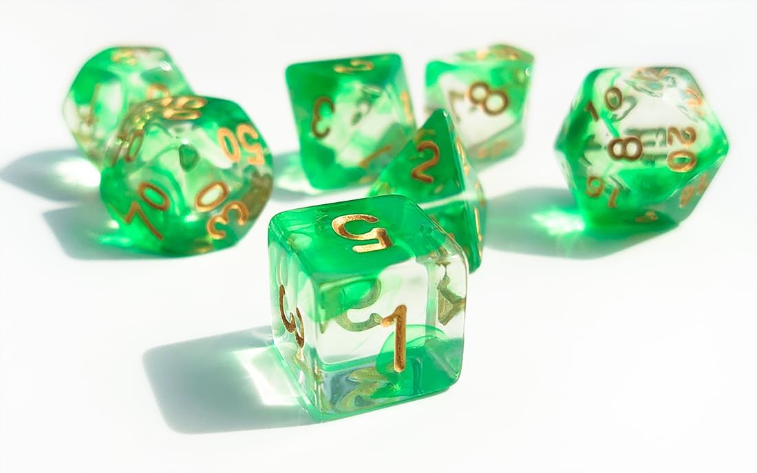 Green Venom – Juego de 7 dados poliédricos para DND, accesorios COC, mazmorras y dragones, juegos de rol, MTG, TTRPGs, dados del sistema D20 (verde