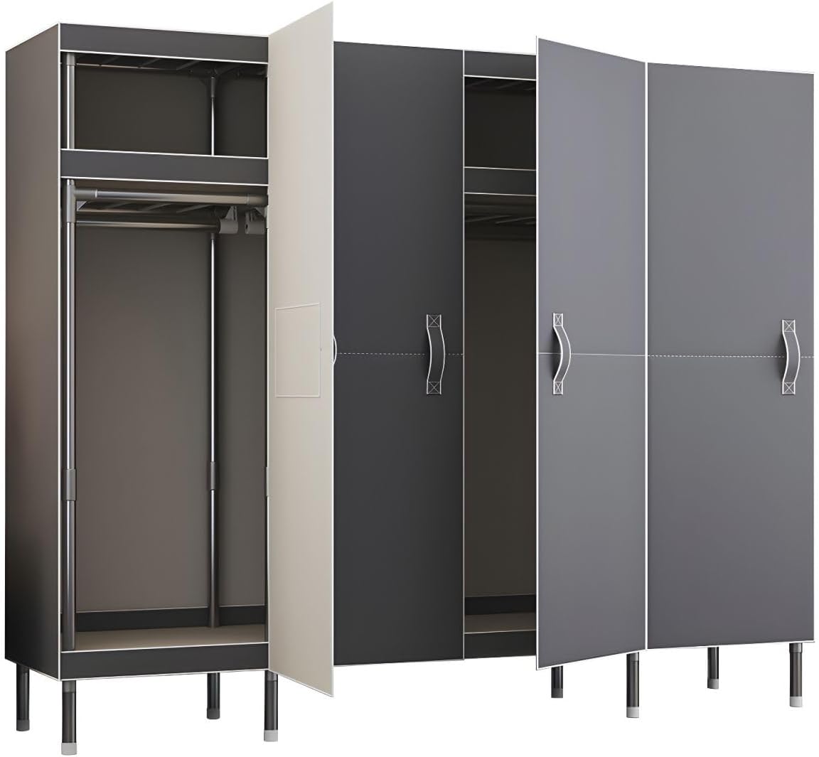 LAKIQ Armario para dormitorio, armario con puertas para colgar, estilo contemporáneo, tela con marco de acero, armario organizador de tela y armario